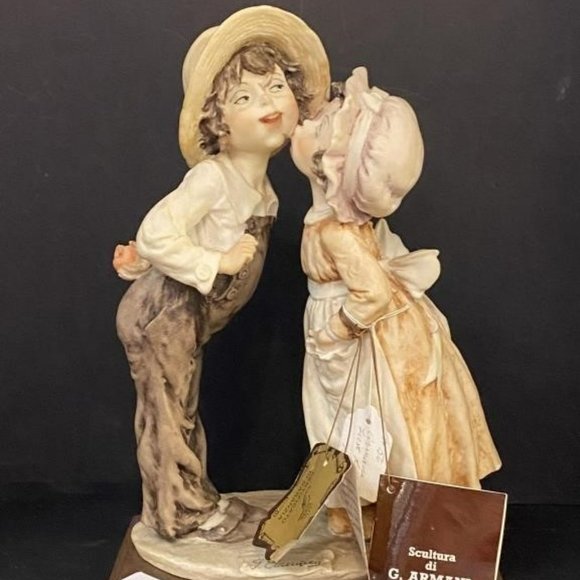 Girl Kissing Boy Giuseppe Armani Porcelain Figurine, "Shy Kiss", 1982 w/COA